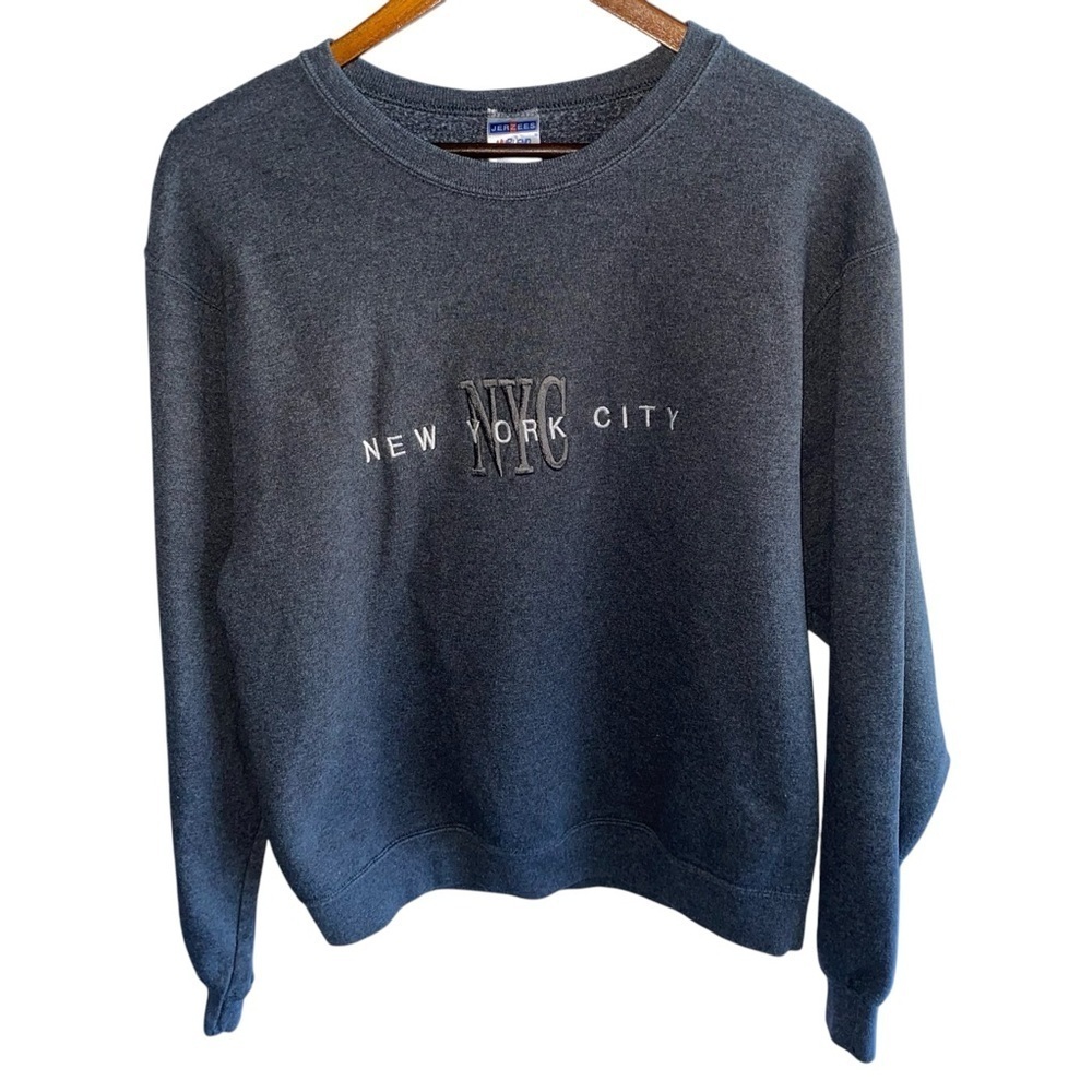 Jerzees New York City NYC Grey Crewneck Embroidered Sweatshirt